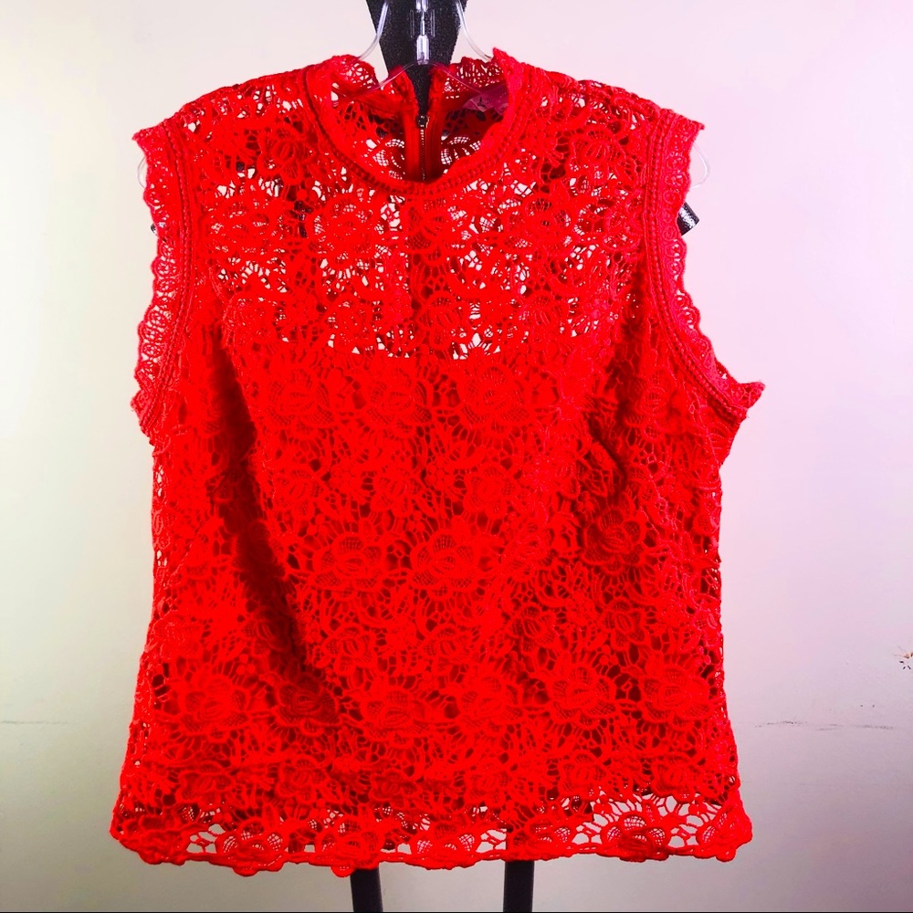 NANNETTE LAPORE Orange sleeveless lace blouse full length back zipper